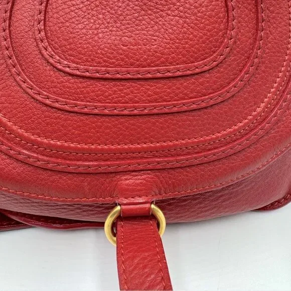 Chloe Marcie Scarlet Red Leather with Burgundy Crossbody Saddle Bag Auth - Picture 8 of 16
